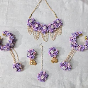 Artificial purple and pink Floral Jewelry Set For Haldi & Mehndi, Wedding Jewelry Set, Gift For Her