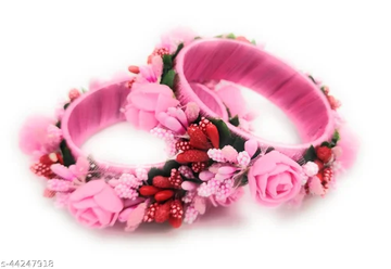 Pair Of Artificial Floral Pink Bangles, Flower Jewelry, Wedding Jewelry For Haldi, Mehendi, Baby Shower