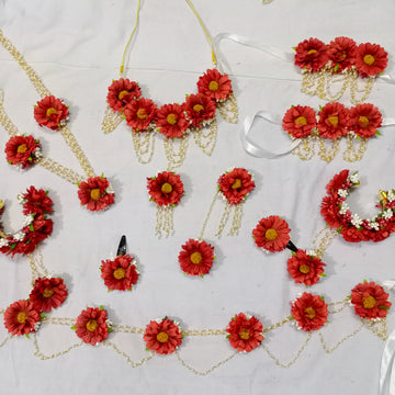 Artificial  Red and White Floral Jewelry Set For Haldi, Wedding Jewelry Set, Gift For Her