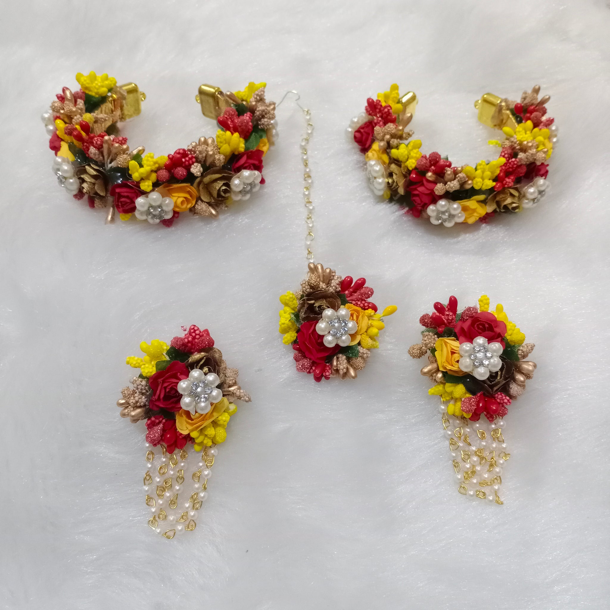 Artificial  Multicolor Floral Jewelry Set For Haldi, Wedding Jewelry Set, Gift For Her, Wedding Jewelry