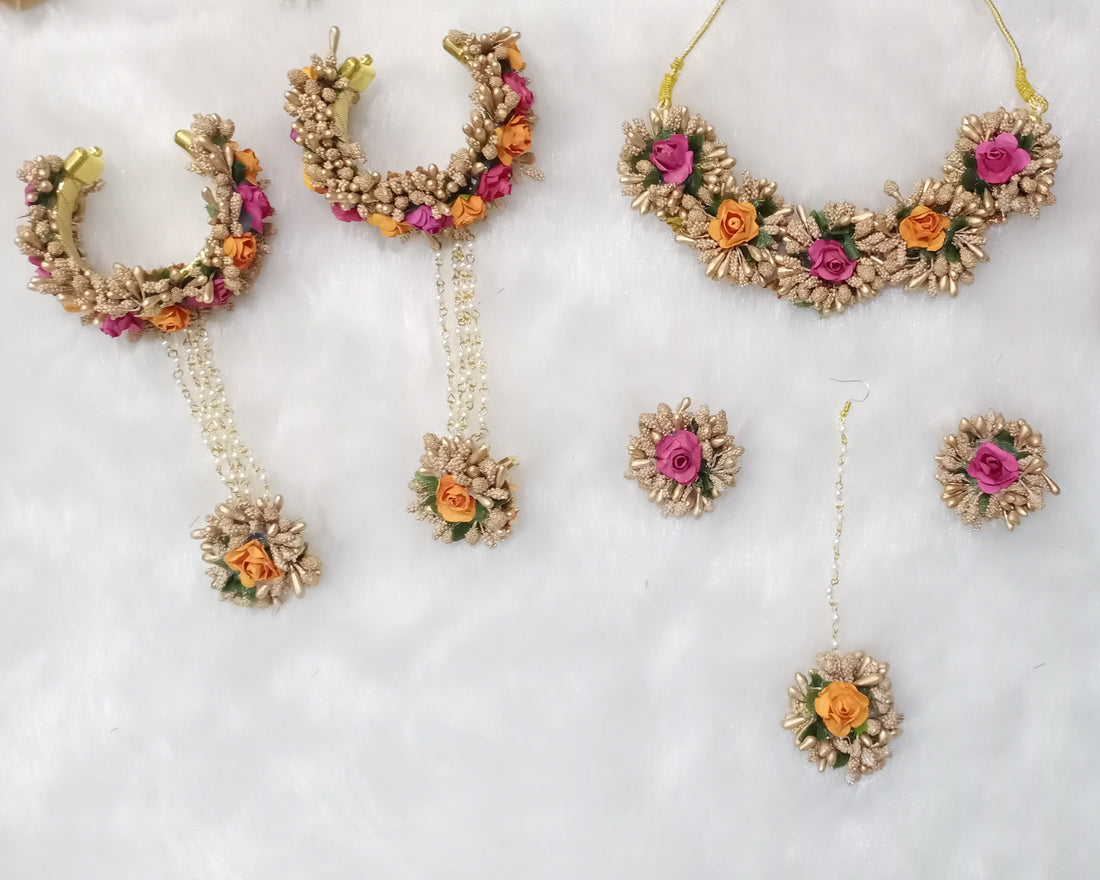 Artificial  Multicolor Floral Jewelry Set For Haldi, Wedding Jewelry Set, Gift For Her, Wedding Jewelry