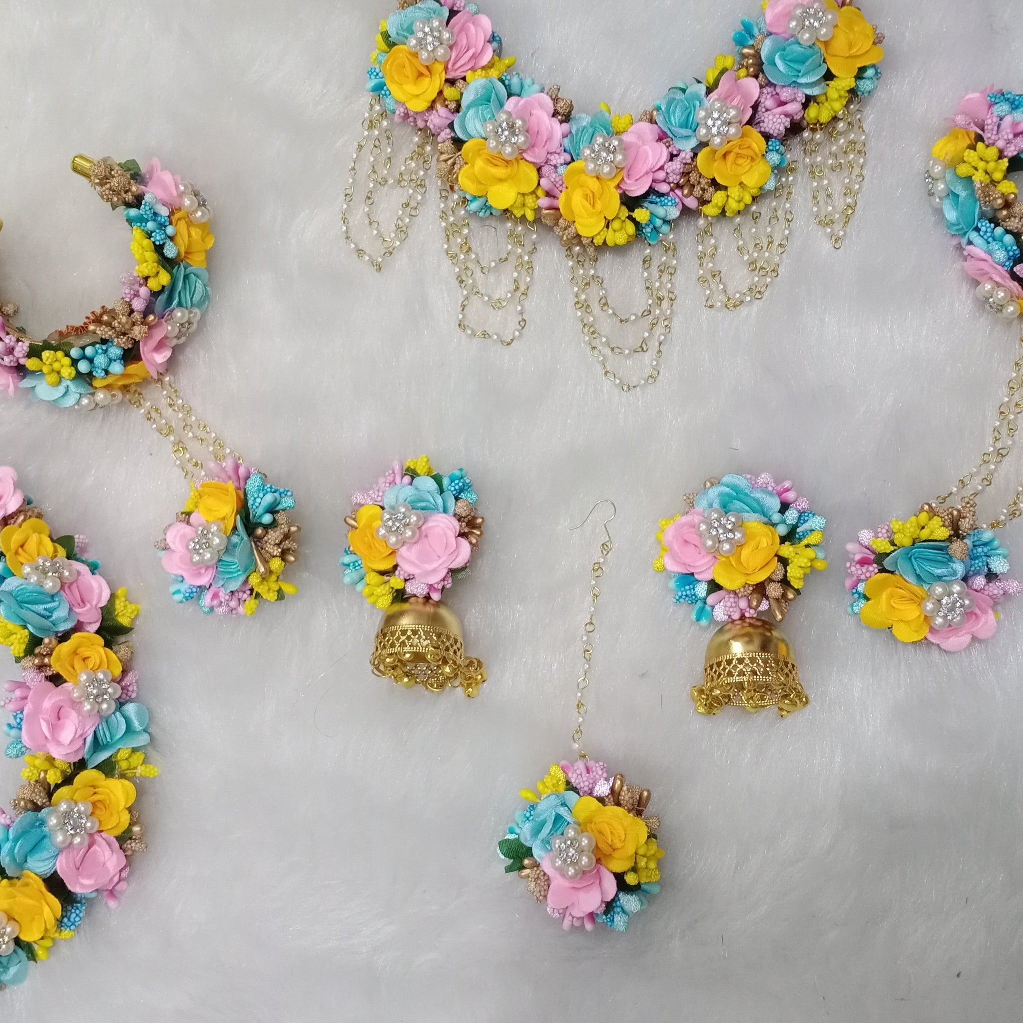 Artificial  Multicolor Floral Jewelry Set For Haldi, Wedding Jewelry Set, Gift For Her, Wedding Jewelry