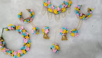 Artificial  Multicolor Floral Jewelry Set For Haldi, Wedding Jewelry Set, Gift For Her, Wedding Jewelry