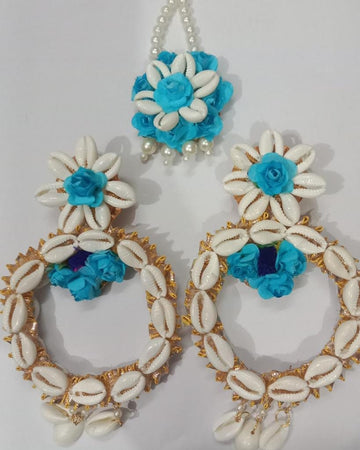 Artificial Blue and White Floral Jewelry Set For Haldi, Wedding Jewelry Set, Gift For Her