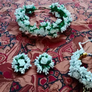 Artificial Floral White Color Jewelry Set For Haldi, Mehendi, Wedding Function Perfect Gift for Her Wedding Handmade Jewelry Set Bridesmaid