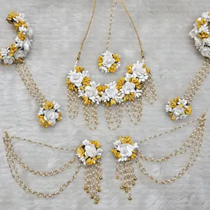 Artificial Yellow and White Floral Jewelry Set For Haldi, Wedding Jewelry Set, Gift For Her
