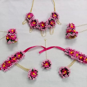 Artificial Pink Floral Jewelry Set For Haldi, Wedding Jewelry Set, Gift For Her