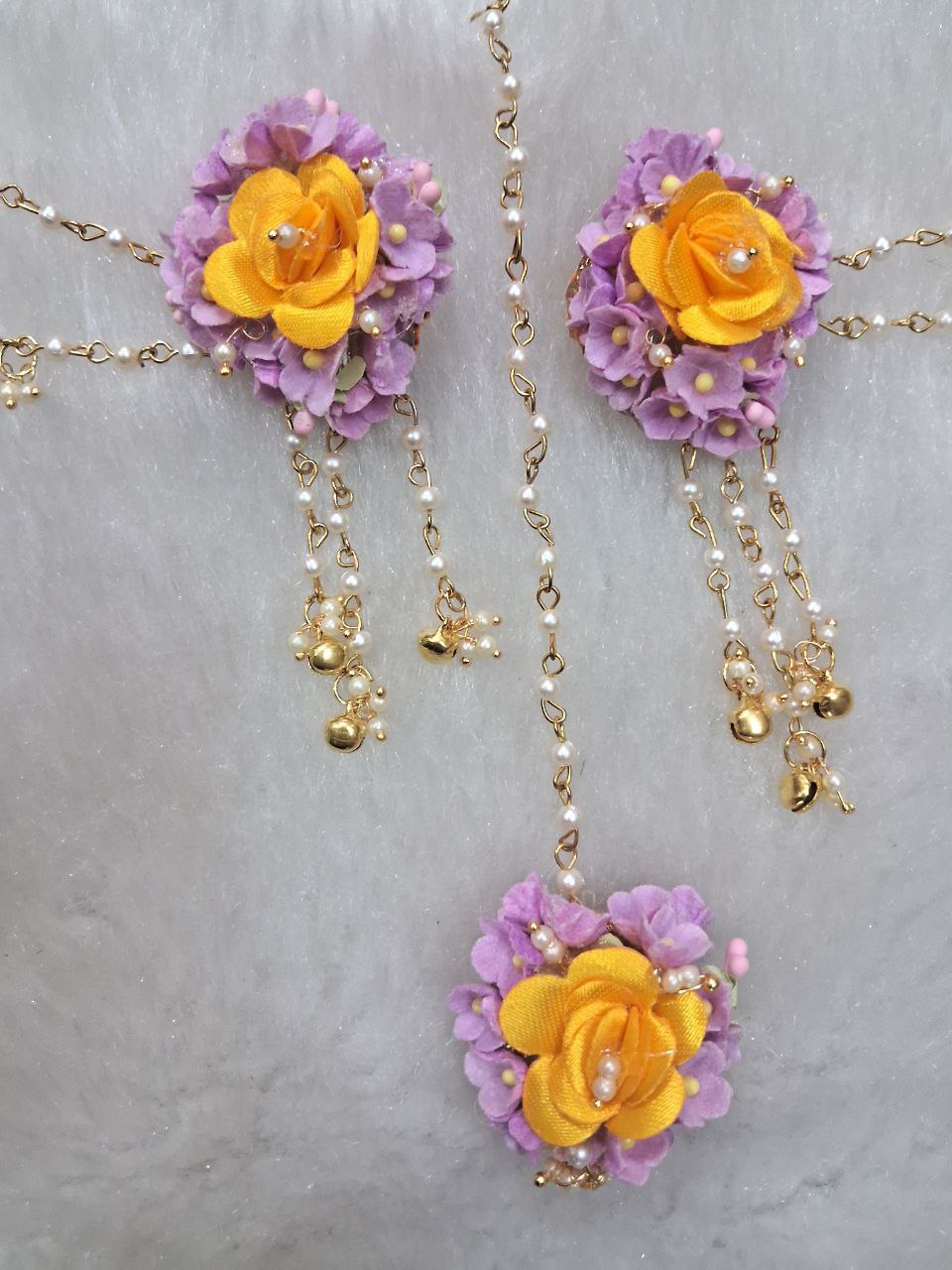 Artificial Floral Earrings and Tikka, Floral Jewelry Set For Haldi, Wedding Jewelry Set, Gift For Her