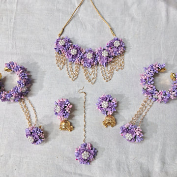 Artificial  Purple and Pink Floral Jewelry Set For Haldi, Wedding Jewelry Set, Gift For Her