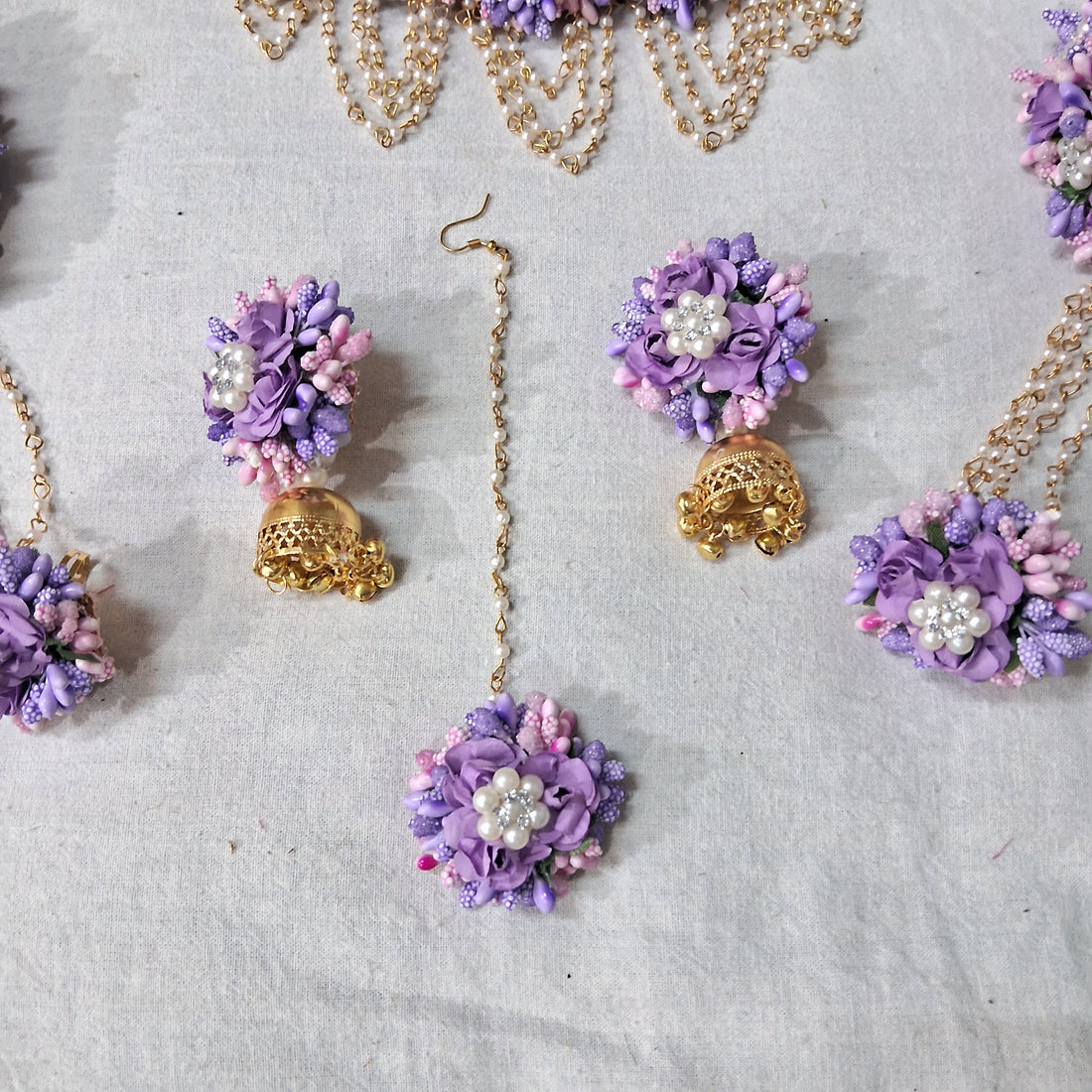 Artificial  Purple and Pink Floral Jewelry Set For Haldi, Wedding Jewelry Set, Gift For Her